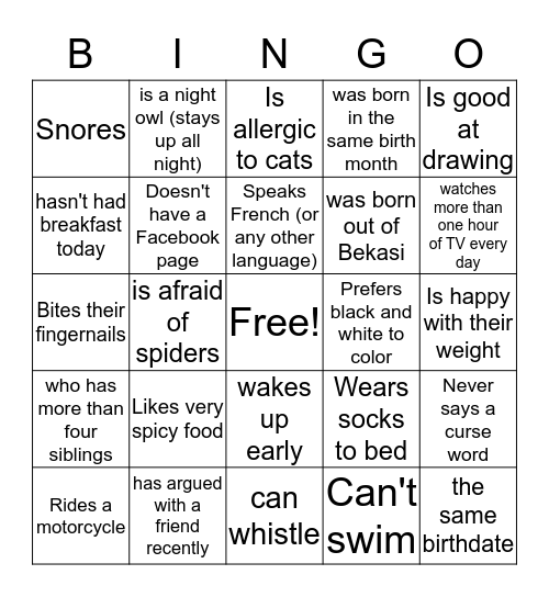 Find People Who Bingo Card