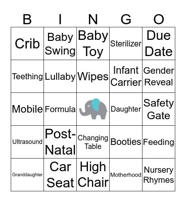 Christine's Baby Shower Bingo Card