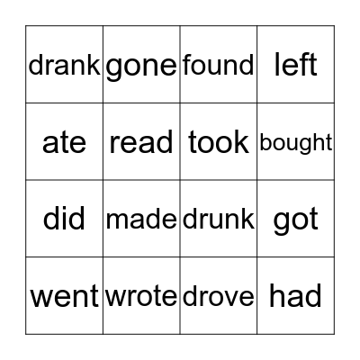 Irregular Verbs A1 Bingo Card