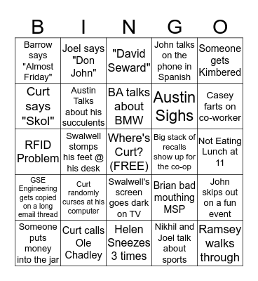 GSE Engineering BINGO Card