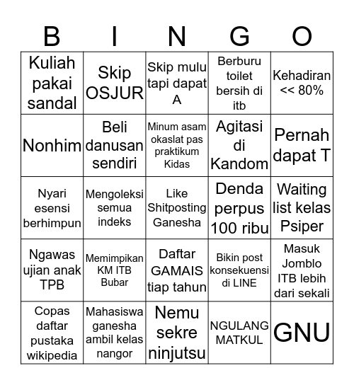 ITB Bingo Card