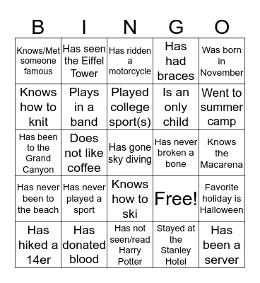 Mix & Mingle...Find Someone Who Bingo Card