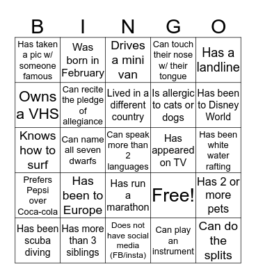 Mix & Mingle ... Find Someone Who : Bingo Card