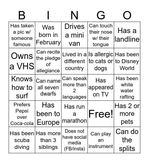 Mix & Mingle ... Find Someone Who : Bingo Card