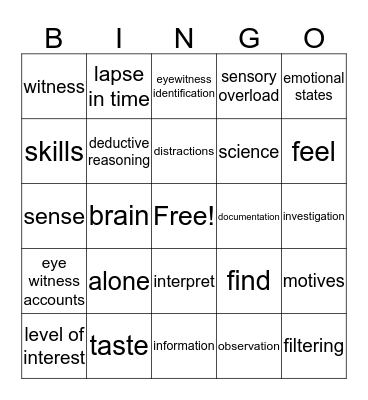 Observation  Bingo Card