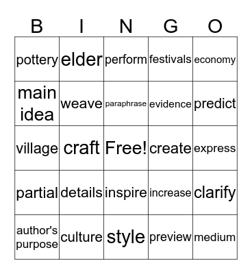 Reach for Reading unit 1, week 1& 2 Bingo Card