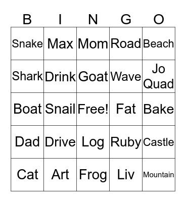 Summer Road Trip Bingo Card