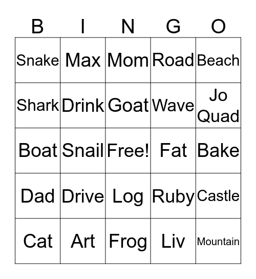 Summer Road Trip Bingo Card