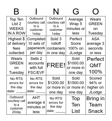 Waste Management's Builders Direct B-I-N-G-O!! Bingo Card