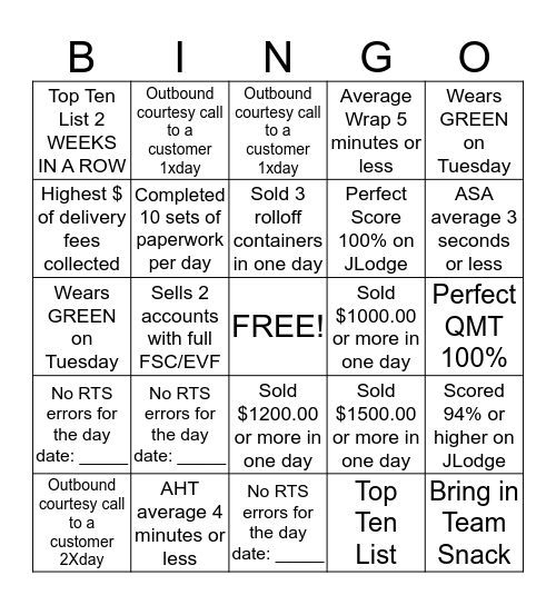 Waste Management's Builders Direct B-I-N-G-O!! Bingo Card