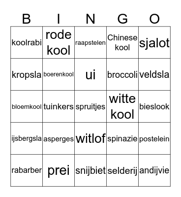 groente Bingo Card