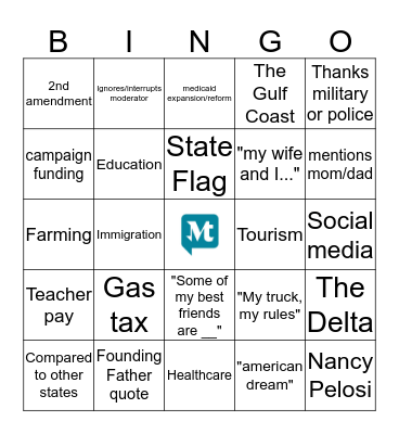 2019 GOP Gubernatorial Debate Bingo Card