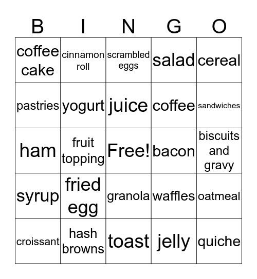 Brunch in July  Bingo Card