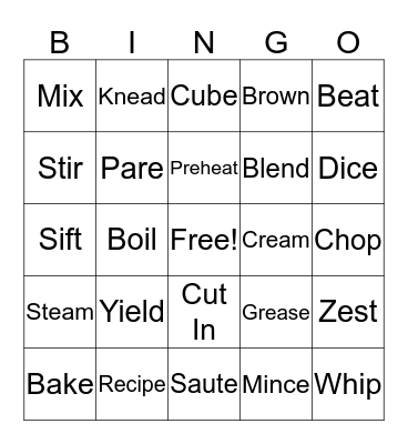 Cooking Terms BINGO Card