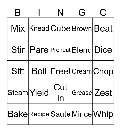 Cooking Terms BINGO Card