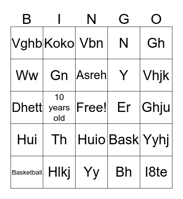 RtugrghjBirthday bingo Card