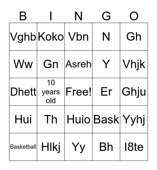 RtugrghjBirthday bingo Card