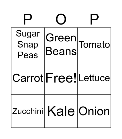 Power of Produce Bingo Card