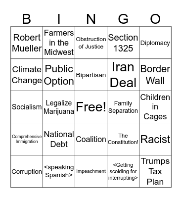 Democratic Debates 2020 Bingo Card