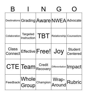 HS Team Time Bingo Card