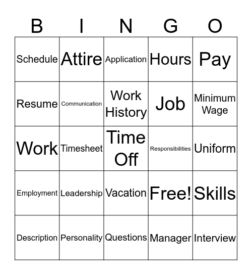 Interview Bingo Card