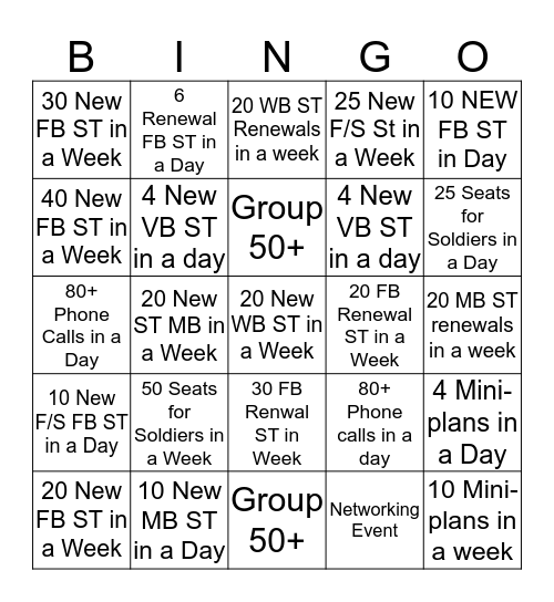 7/23 Sales Bingo Card