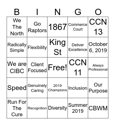 CIBC Bingo! Bingo Card