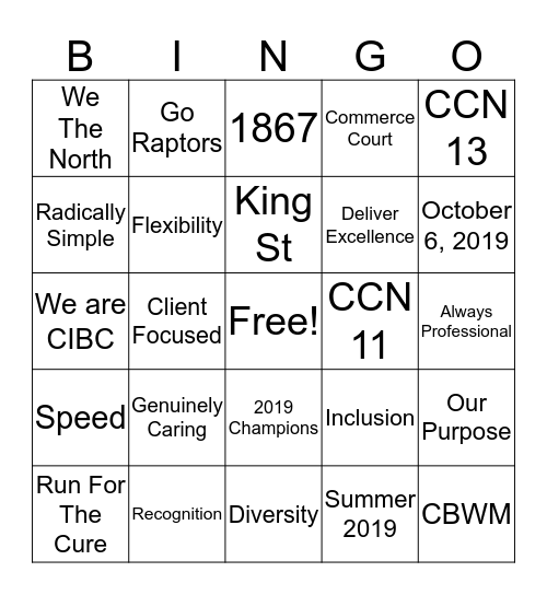CIBC Bingo! Bingo Card