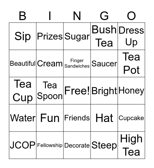 JCOP Tea Party Bingo Card