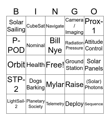 LightSail-2 Deployment Bingo Card