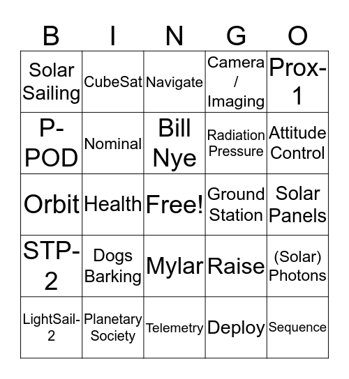 LightSail-2 Deployment Bingo Card