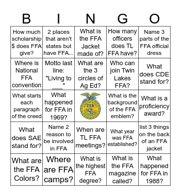 FFA Bingo Card