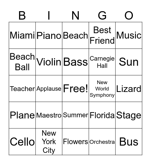 Cello and Basses Bingo Card