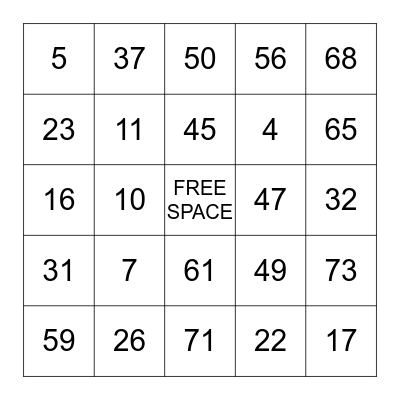 BINGO VEGAS STYLE Bingo Card