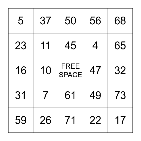 BINGO VEGAS STYLE Bingo Card