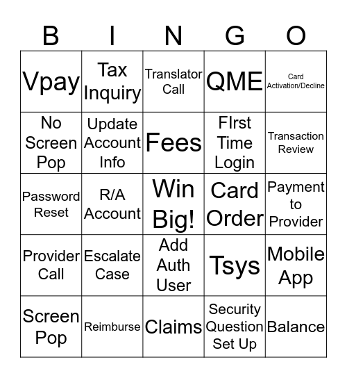 Active Call Listening Bingo Card