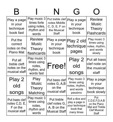 Music Practice Bingo Card