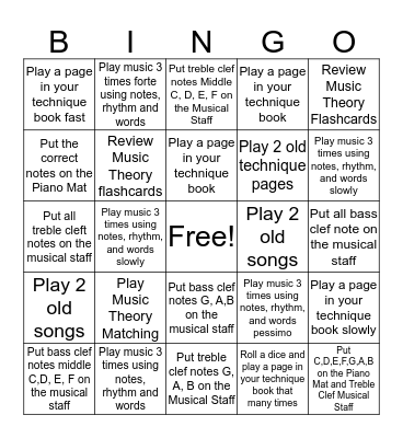 Music Practice Bingo Card