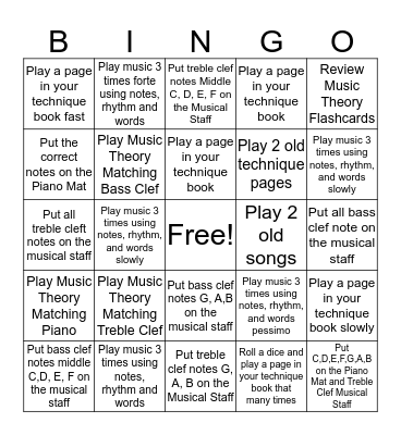 Music Practice Bingo Card