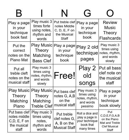 Music Practice Bingo Card