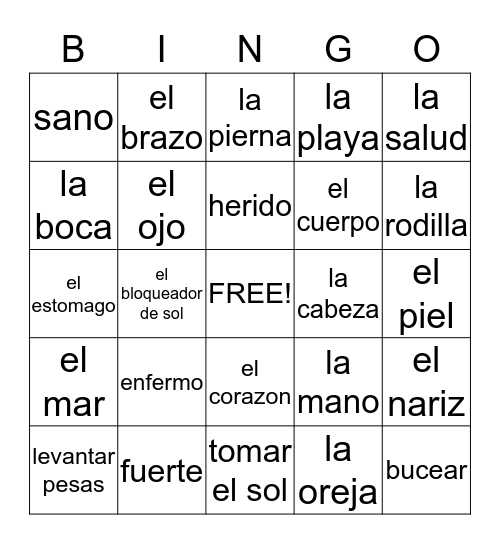 6-2 La Salud Bingo Card