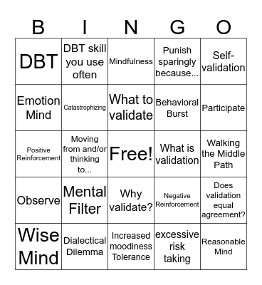 DBT Skills Bingo! Bingo Card