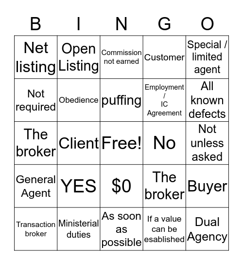 Agency Bingo Card