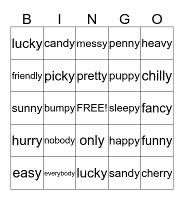 Y as a vowel Bingo Card