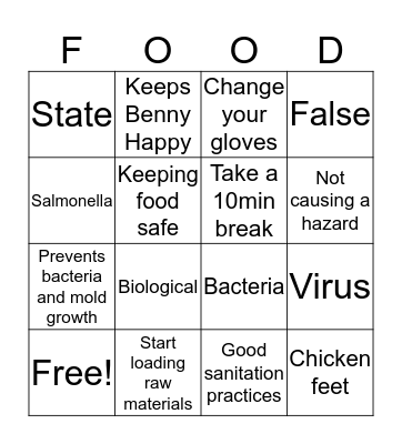 Food Safety Bingo Card