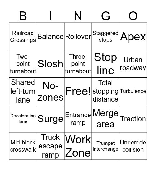 Hickory Driving School Bingo Card