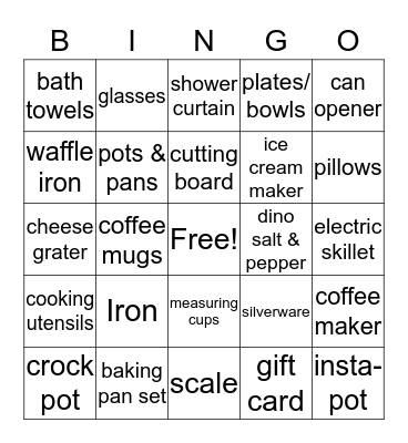 Mandy's Bridal Shower Bingo Card