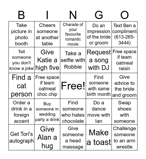 Emma and Billy Wedding Bingo Card