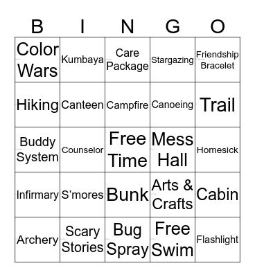 Summer Camp Bingo Card