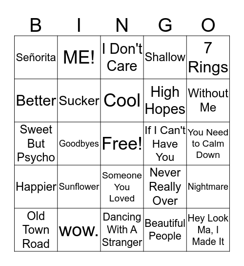 Popular Songs Bingo Card